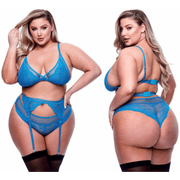 3pc Lace & Mesh Bra Garter Panty Set-Baci Lingerie-