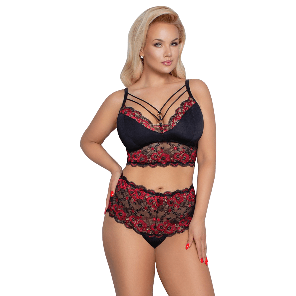 Cottelli Curves - Red Flower Lace Set - Outlet Sexleksaker