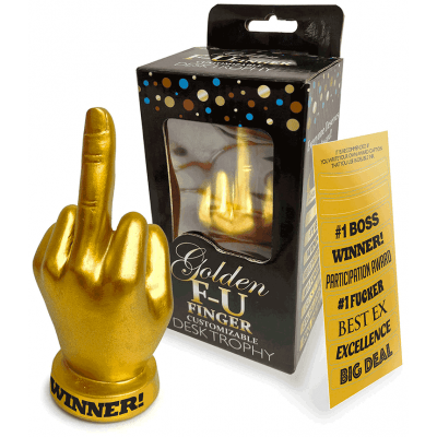 Golden F-U Finger Customizable Desk Trophy-Little Genie-