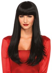 Leg Avenue Bangin' Long Black Wig snygg sexig lång svart peruk med lugg billig prissänkt prisnedsatt prisvärd rabatterad sänkt r