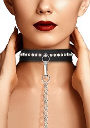 Ouch Diamond Studded Collar with Leash lyxigt exklusivt halsband med strass diamanter koppel kedja justerbar billig prissänkt pr