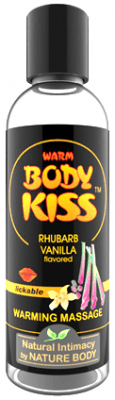 Nature Body Warm Body Kiss Rhubarb/Vanilla 100ml värmande vattenbaserat massage glid smaksatt rabarber vanilj billig prissänkt p